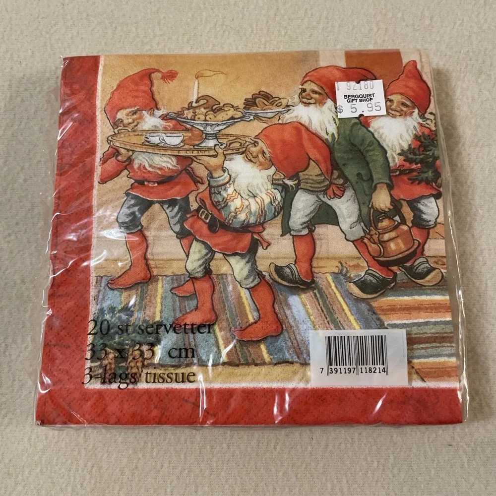 NOS VINTAGE Lars Carlson Festive Christmas Elves Gnomes Napkins Holiday Party